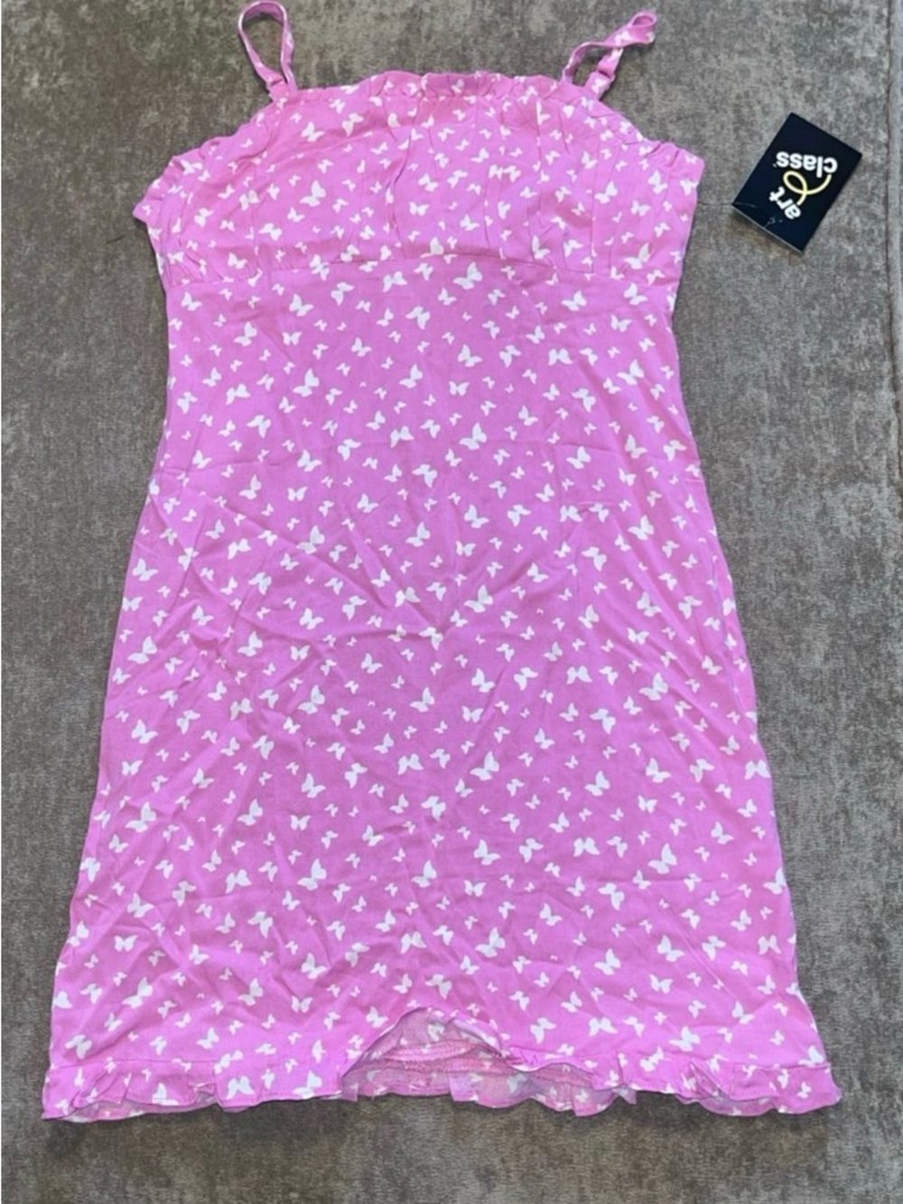 Art Class Pink Dress with White Butterfly Pattern